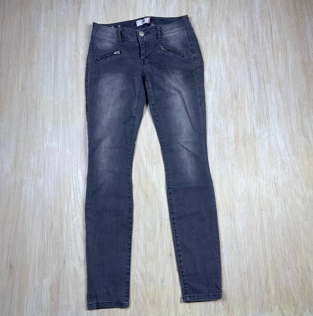 Cabi Graphite Gray Zip Pockets Skinny Stretch Moto Mid Rise Casual Denim Jeans 2